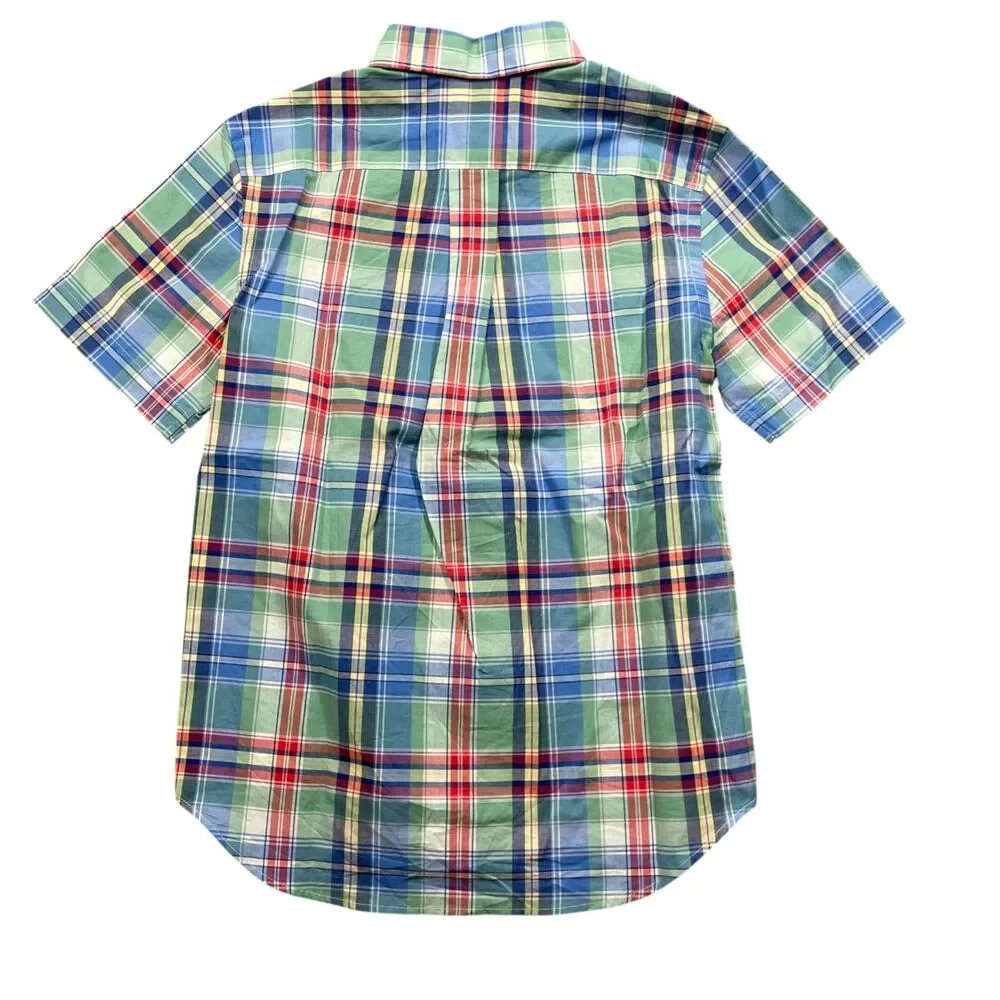 Ralph Lauren Boys Medium Button Up Plaid Shirt Button Down Collar Short Sleeve‎